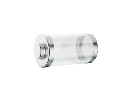 Glossy transparent battery charging glass empty battery with metal caps 3d illustration png