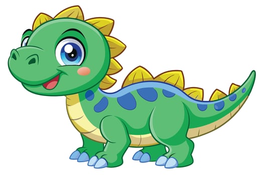 A cheerful green cartoon dinosaur stands proudly with a smiling expression, showcasing colorful spots and spines in a playful pose vector