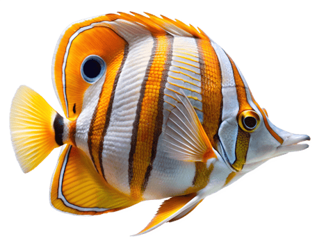 Copperband Butterflyfish swimming, isolated on a transparent background png