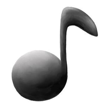 Monochromatic cartoon music note, black and white gradient coloring, music note isolated png