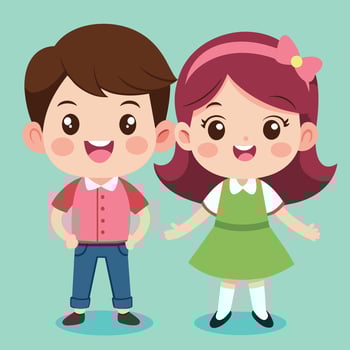 Cheerful cartoon children with bright expressions and casual outfits posing together in a friendly manner during a sunny day vector