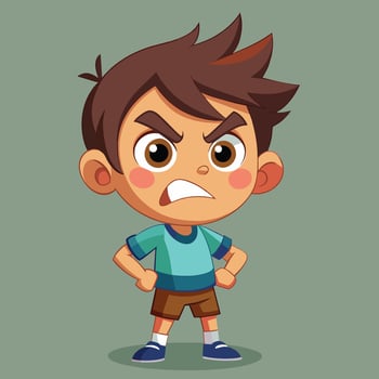 Angry cartoon boy with spiky hair expressing frustration in a simple background vector