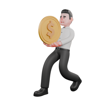 3D Model of Professional Male Businessman. A male businessman is running while carrying a coin with both of his hands. Strategy Character png