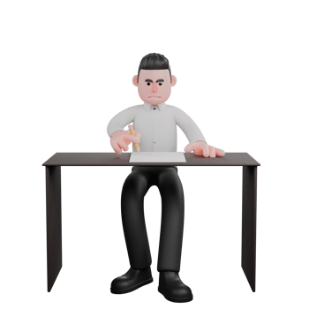 Professional Male in 3D - Businessman Character. A male businessman is writing in a book on the table. Cartoon Illustrated png