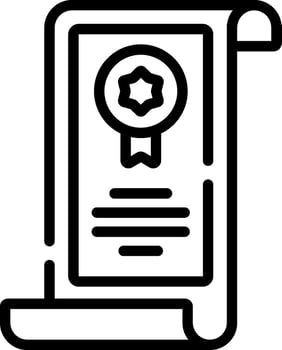 A black and white icon of a certificate vector