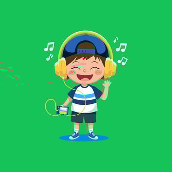 A cartoon boy wearing headphones and listening to music vector