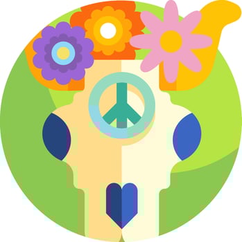 A skull with flowers and peace signs on it vector