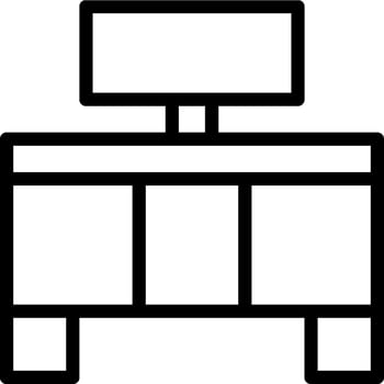 A black and white drawing of a desk with a computer monitor vector