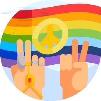 A peace sign with two hands and a rainbow flag vector