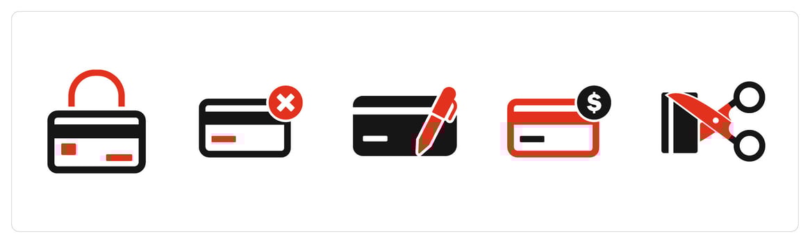 A set of 5 Business icon as card security, remove card, edit card vector