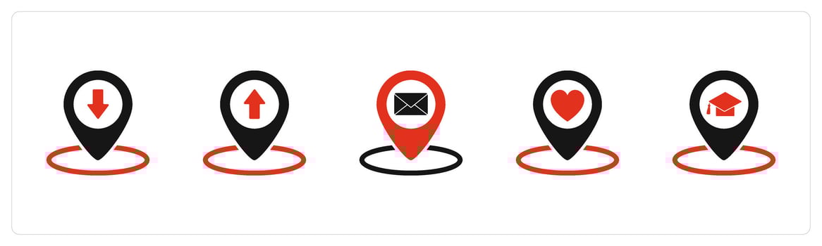 A set of 5 Business icon as pin, pointer, message location vector