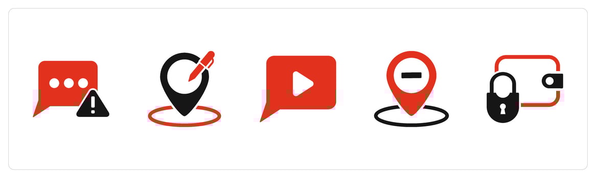 A set of 5 Business icons as message error, edit location, message vector