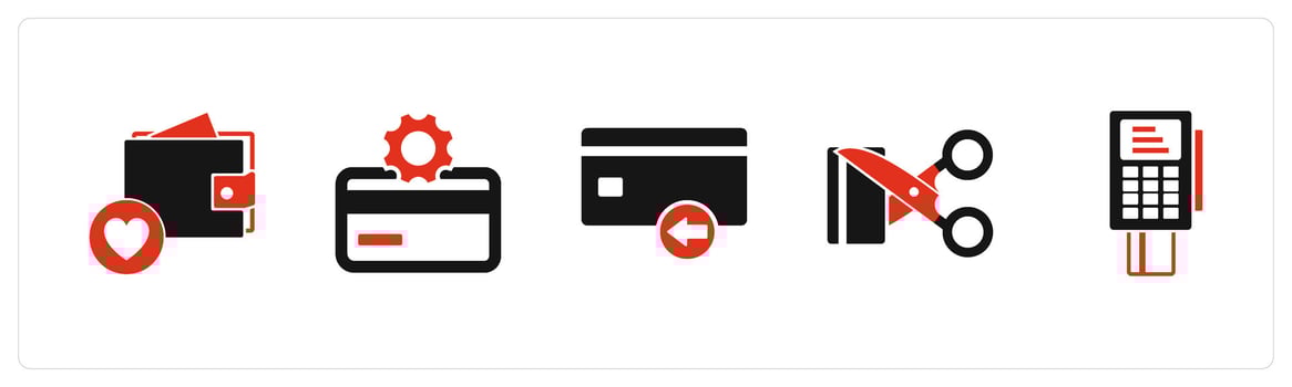 A set of 5 Business icons as favorite wallet, card setting, received card vector