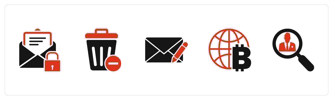 A set of 5 business icons as email protection, recycle bin, edit message vector