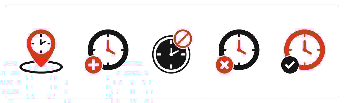 A set of 5 business icons as time location, add time, clock prohibited vector