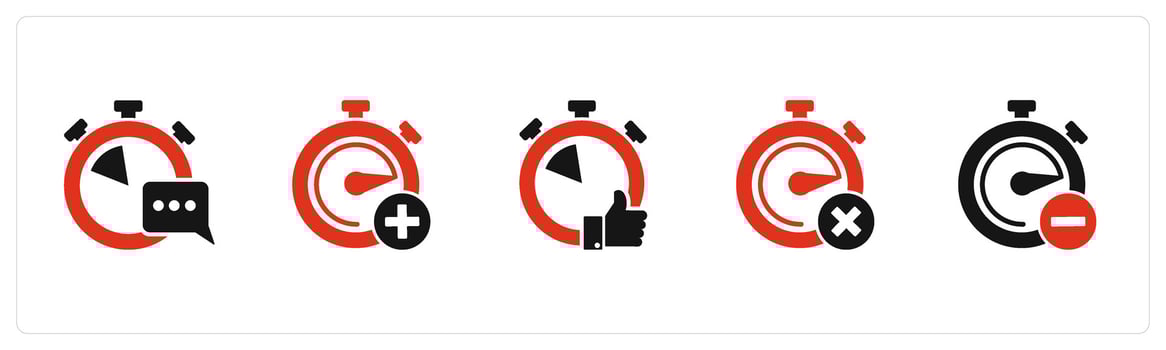 A set of 5 business icons as message time, add time, like time vector