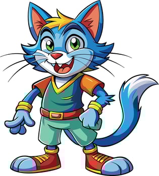 Happy cat smiling mascot character 3d disney cartoon style sticker design vector