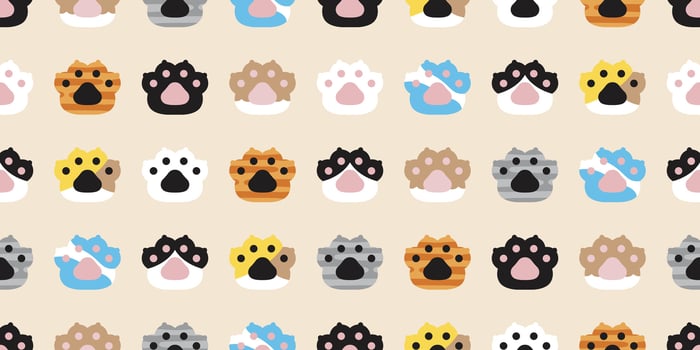 cat paw seamless pattern dog footprint kitten cartoon french bulldog puppy pet toy breed doodle gift wrapping paper tile background repeat wallpaper illustration design isolated vector