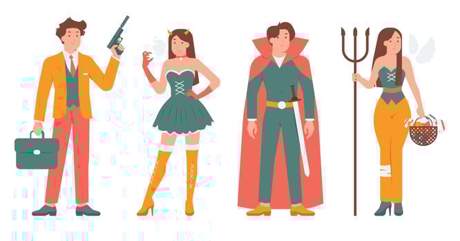 Set Halloween costumes disguise celebrate holiday party concept illustration vector