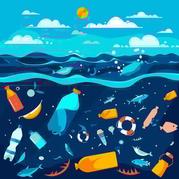 Ocean filled with plastic waste vector