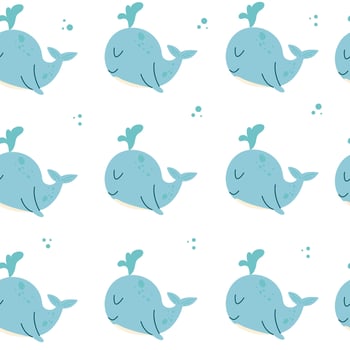 Seamless pattern cute blue whale vector