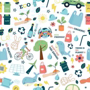 Seamless pattern cute eco friendly vector