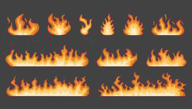 Set of hand drawn fire flame burning vector