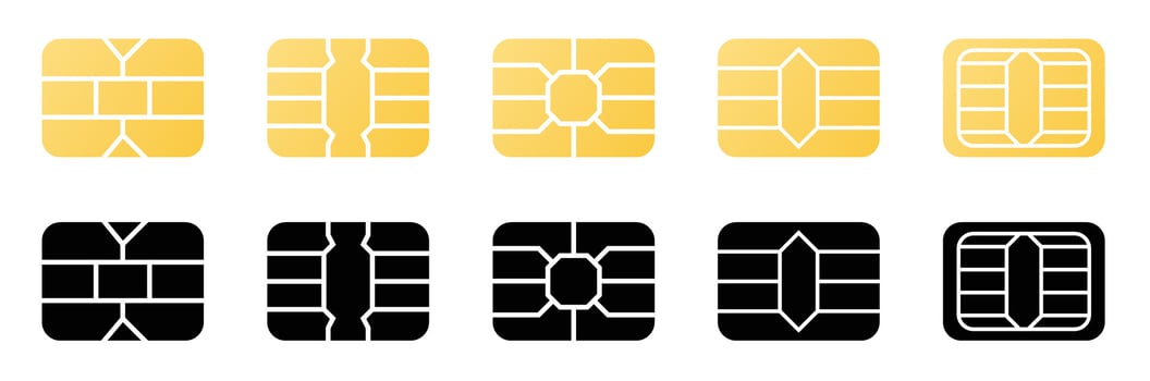 credit card chip icon gold yellow black pin vector