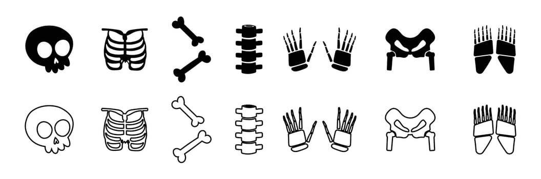 doodle skeleton hand drawing icon bones orthopedics scary halloween vector
