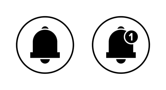 Notification bell icon on circle line. Notice message sign symbol vector