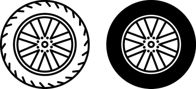 Tire icons. Black and White Vehicle Wheel Icons. Car service concept vector