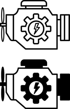 Engine Icons. Black and White Icons of Motor and Gears. Part of an Automotive Vehicle. Car service concept vector