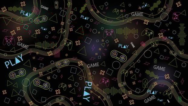 abstract pattern with gamepad, joystick pattern Outline neon design illustration with RGB color , suitable for gaming background and tech background vector