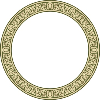 gold and green round classic renaissance ornament. Circle, ring european border, revival style frame. vector