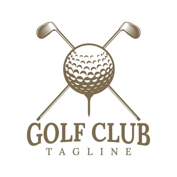 Professional Golf Ball logo template design, Golf championship, Badge or icon with crossed golf clubs and ball on tee. illustration. symbol, icon vector