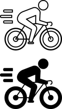 Cycling Icons. Black and White Icons of a Man Riding Fast on a Bicycle. Sport competitions. Urban Transport Concept vector
