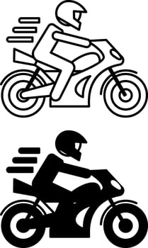 Motorbike icons. Black and White Icons of a Man in a Helmet Riding a Modern Motorcycle. Sports Racing. Urban Transport Concept vector
