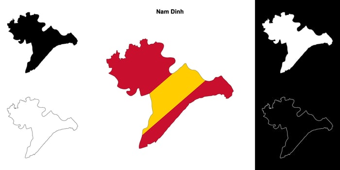 Nam Dinh blank outline map set vector