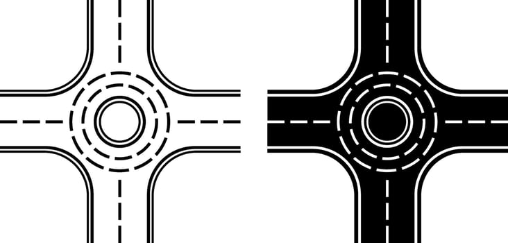 Roundabout Icons. Black and White Icons. One-Way Road Around. Roundabout Intersection. Road Concept vector