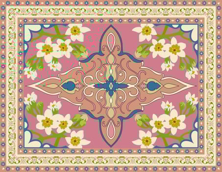 Carpet components. black stripes. rug Oriental ornament with floral motifs. Indian design element for henna tattoo, adult coloring book, greeting card, wedding invitation or spa beauty flyer. vector