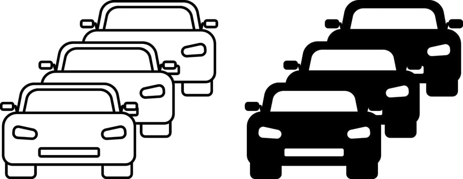 Congestion Icons. Black and White Icons. Congestion of Cars, Traffic Jam on Highway. Roads and Vehicles Concept vector