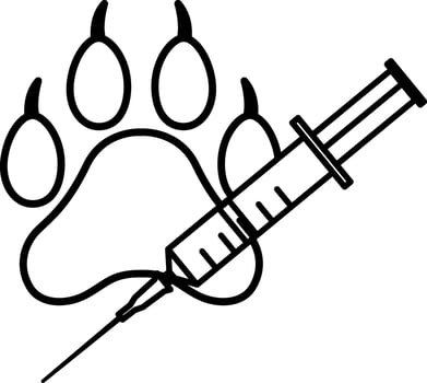 Veterinary Icon. Animal Paw and Medical Syringe. Pet Treatment, Veterinary Clinic vector