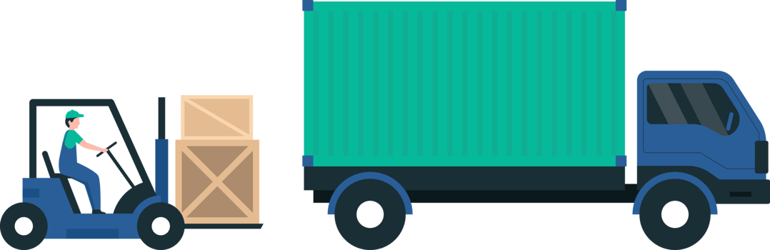 Logistics Workers Loading Boxes onto Pallets for Distribution. Forklifts for Efficient Logistics. png