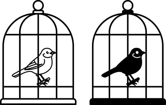 Birdcage Icons. Black and White Icons of Domestic Bird. Pet Concept vector