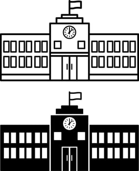 University icons. Black and White Icons of Modern University Building. College, School, Institute. Education and Architecture Concept vector