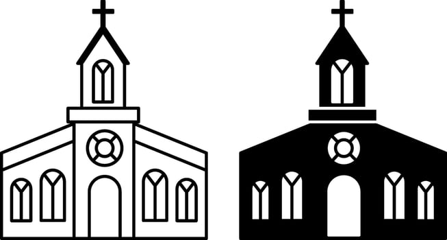 Church icons. Black and White Church Building Icons. Religion and Architecture Concept vector