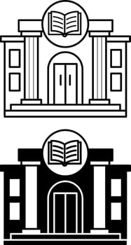 Library icons. Black and White Library Building Icons. Education and Architecture Concept vector