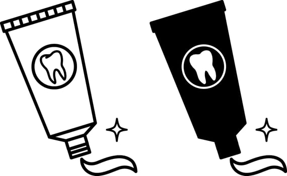 Toothpaste icons. Black and White Icons of Tube and Toothpaste. Dental Care. Medicine and Dentistry Concept vector