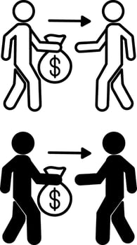 Creditor icons. Black and White Icons. A Person Giving a Debt to Another Person. Business and Finance Concept vector