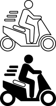 Scooter Riding Icons. Black and White Icons of a Man Riding a Scooter to Work. Megapolis car. Transport Concept vector